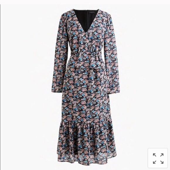J. Crew Dresses & Skirts - J Crew Dress size 2 Midi Ruffle Waist + hem Paisley floral long sleeve chiffon